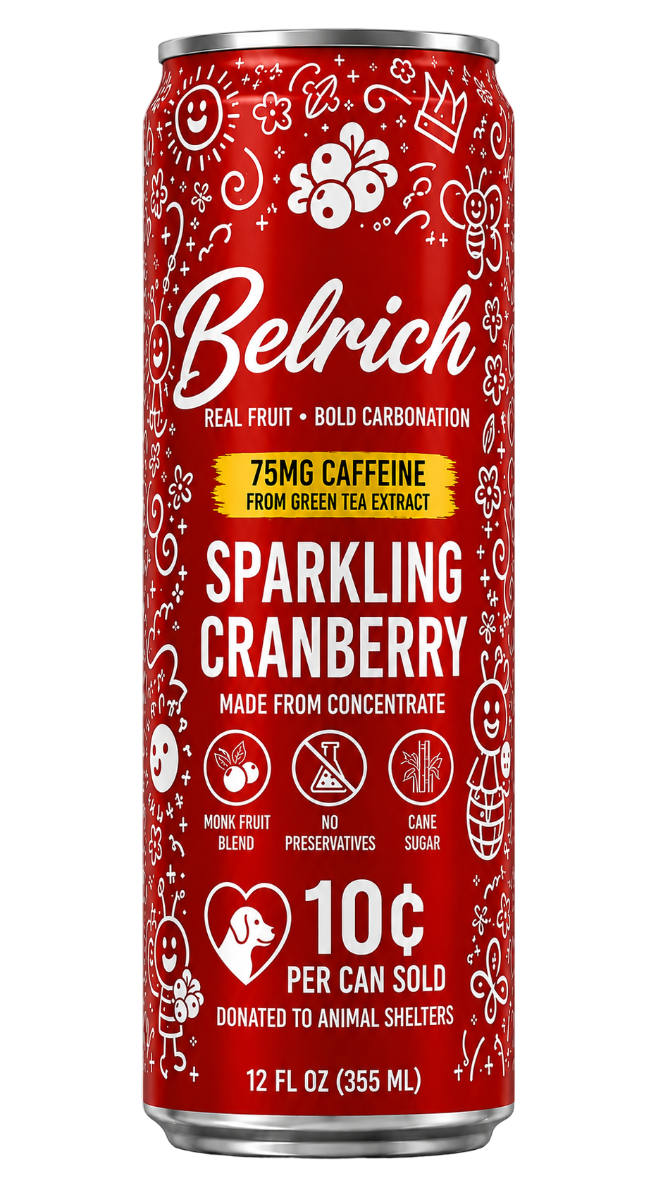 Belrich + Caffeine sparkling cranberry can